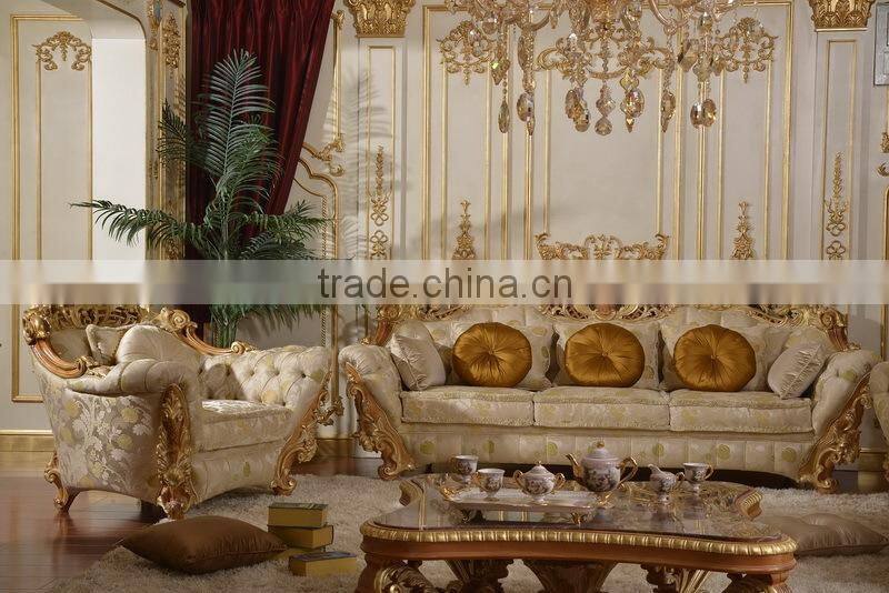 European Castle Style Large Comfortable Luxurious Living Room Wooden Sectional Sofa Set