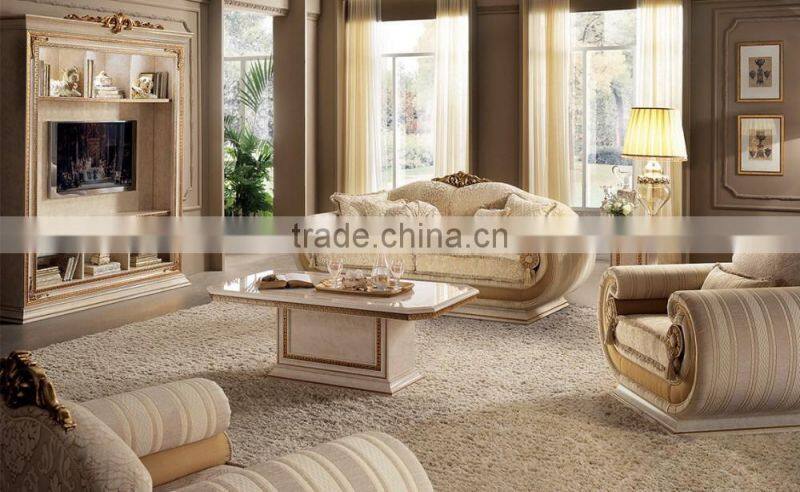 Italian Palace Golden Fabric Love Sofa/Two Seater Sofa With Matching Wooden End Table(MOQ=1 SET)