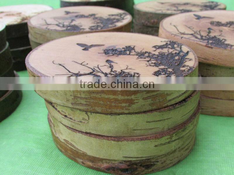 Rustic Thick Wooden Round Coaster with Holder Wooden Travit