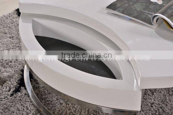 oval table Modern White High Gloss MDF Coffee Table With Chromed Steel
