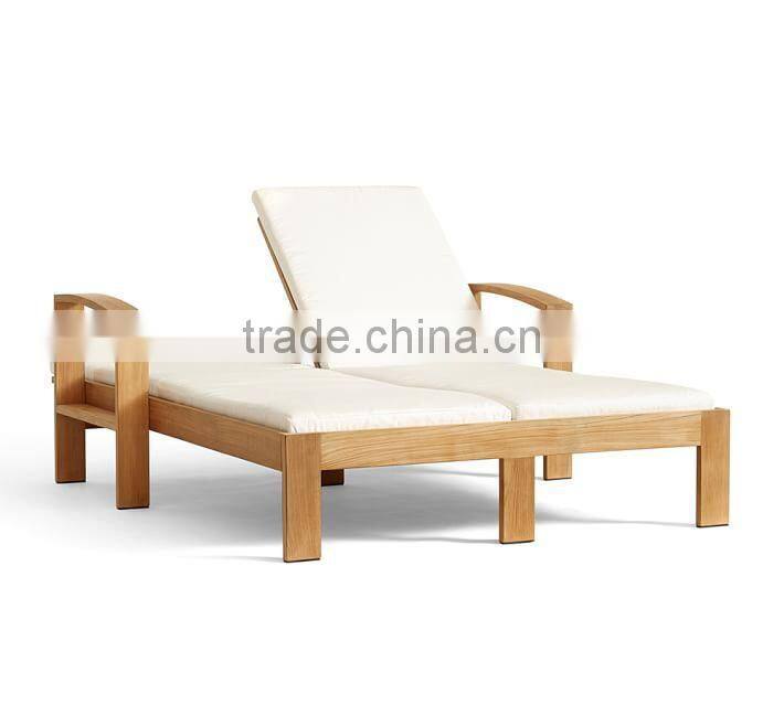 Solid wood double garden sun lounger wooden beach lounge chair