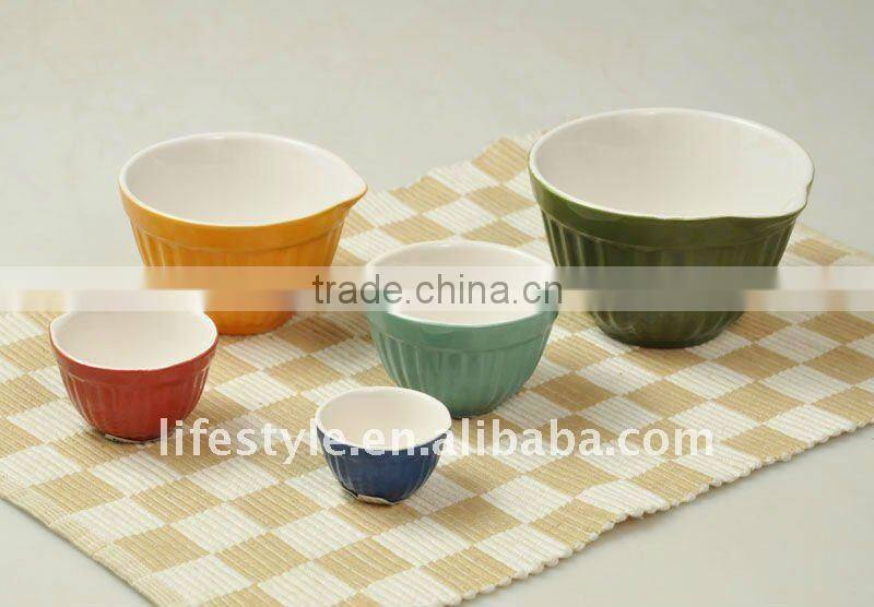 3Pcs Stoneware Mixing Bowl, Embossed