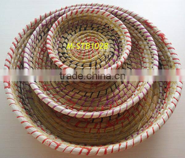 100% Natural cheap 3 piece set round seagrass basket & straw basket