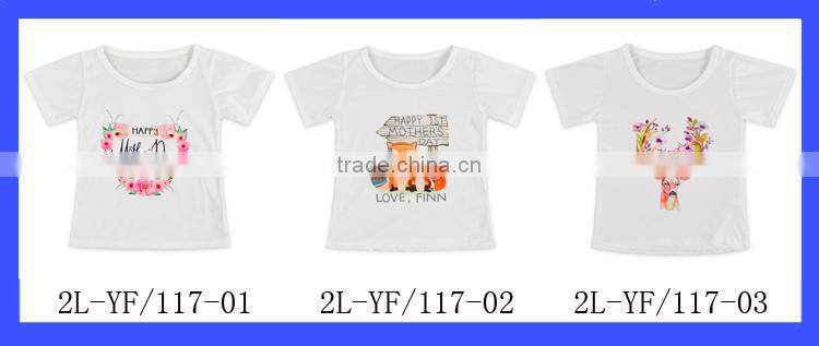 Little Girls White Cartoon Fox Print Short Sleeve T Shirt