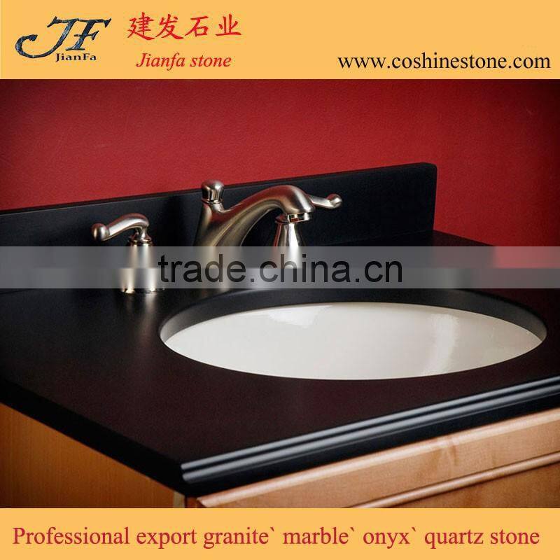 Hot sale single sink engineered pure black quartz stone vanity top