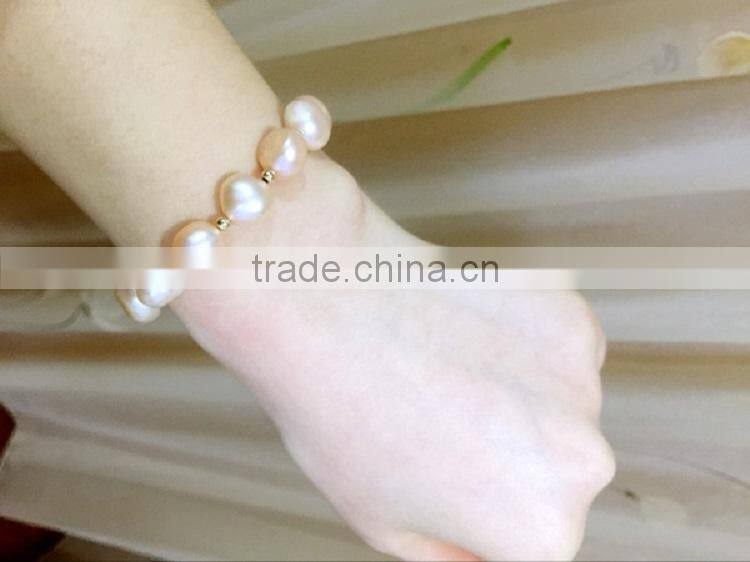 14k gold 4-5 mm pink baroque freshwater pearl bracelet
