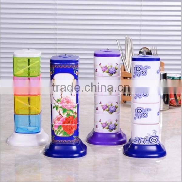 Home Kitchen Rotating Plastic Spice Sugar Flavor Seasoning Container Box Y