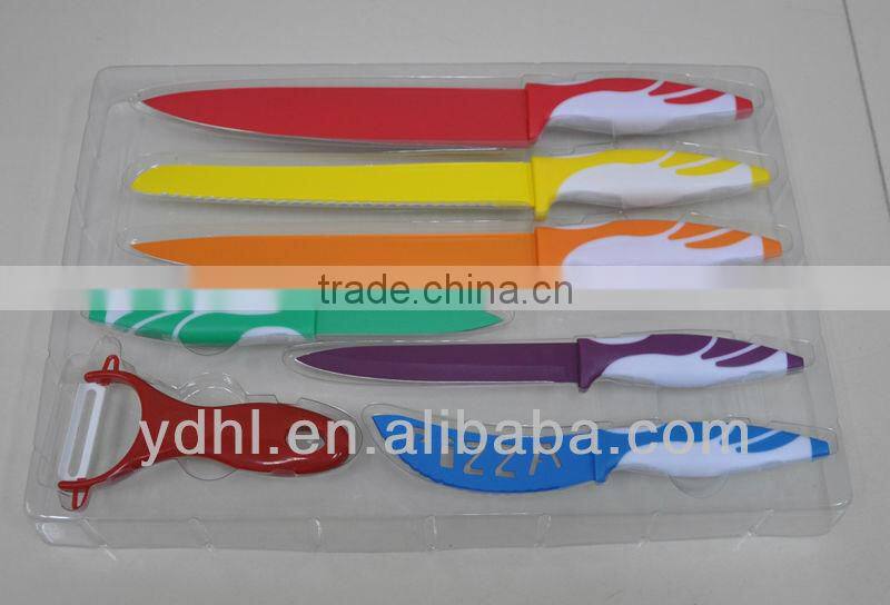 hot sell cuchillos ceramic coating color knife set