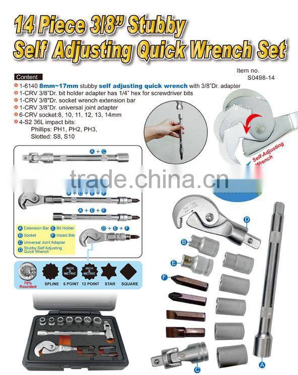 14 Piece 3/8" Stubby Self Adjusting Quick Wrench Set