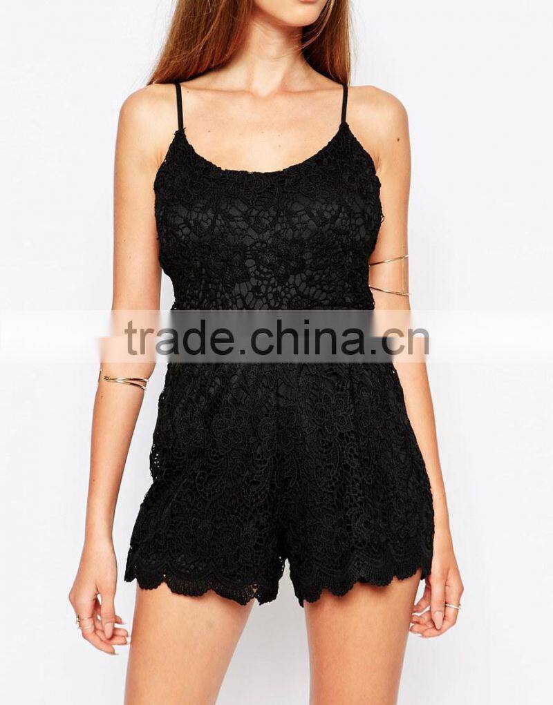 2015 China factory OEM ODM fashionable customized Lace Strappy Romper with Scoop neckline