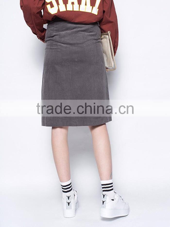 pure color plus size fancy new lady fashion vintage dress names latest long a line skirt design in corduroy fabric with bottons