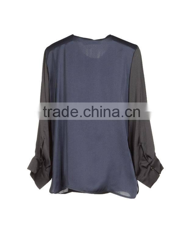 Ladies' fashion long sleeves color combination high quality and best price ladies blouse free patterns free