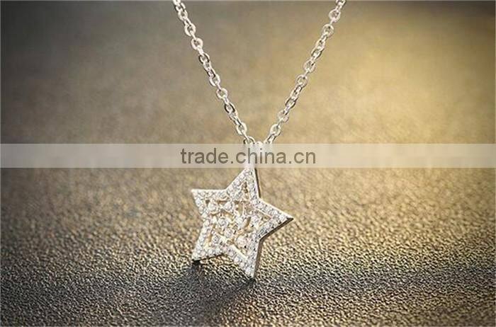 AAA cz pave setting necklace 925 silver star shaped pendant