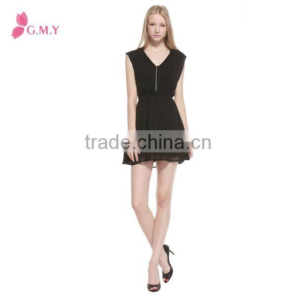 Hot sale black chiffon summer ladies fashion casual dress