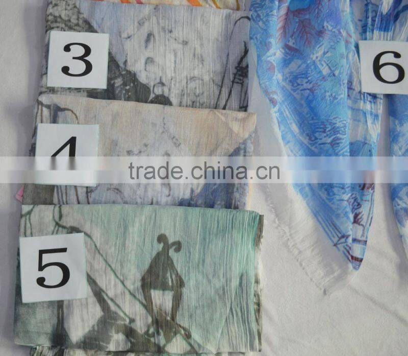 2017 Fashion new popular chiffon print lady shopping summer voile scarf 100%viscose