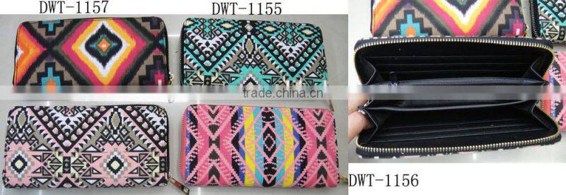 Fashion nice stylish lady zipper around geometrical cotton wallet