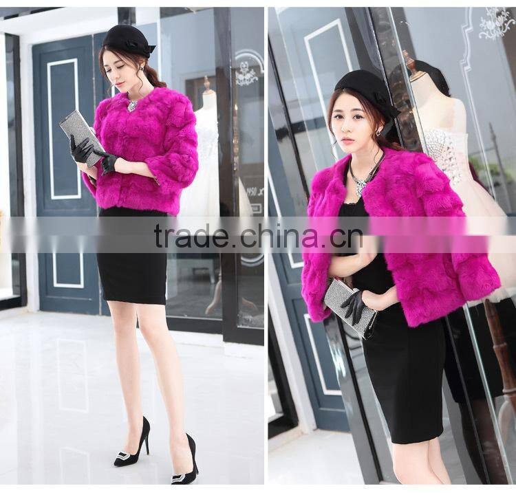 2016 New Real Rabbit Fur Coat Women Fashion Fur Jacket Low Sale good quality rabbit real fur coat