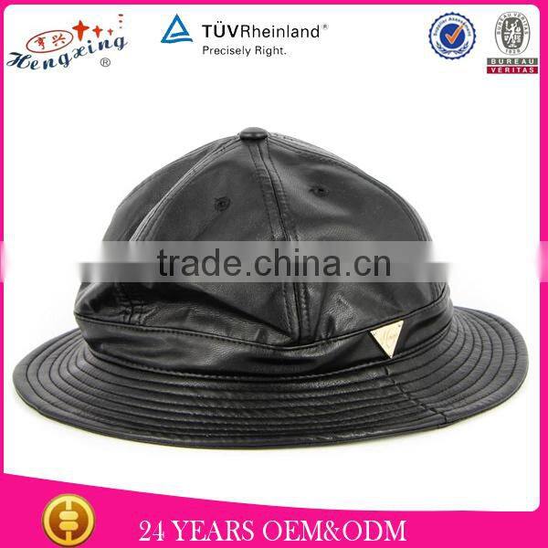 Fitted factory custom design faul or real black leather bucket hat