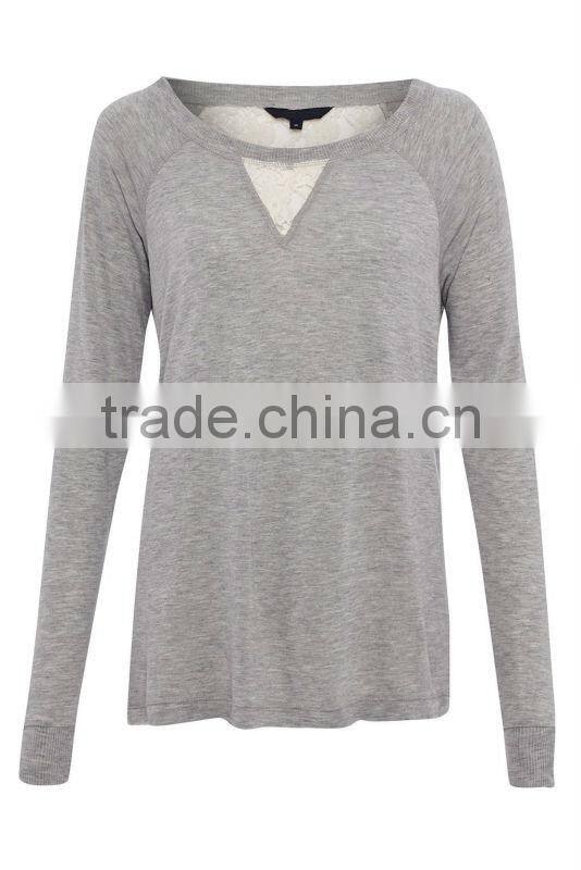 100% Viscose Knit Top with Lace Inserted Back