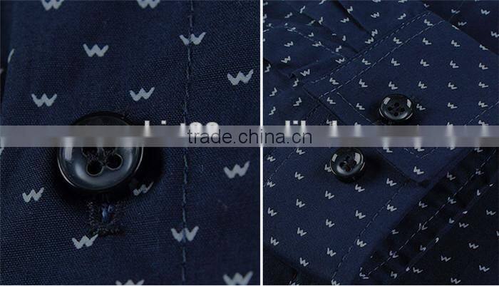 2016 Yarn dyed W printed men slim fit casual shirt