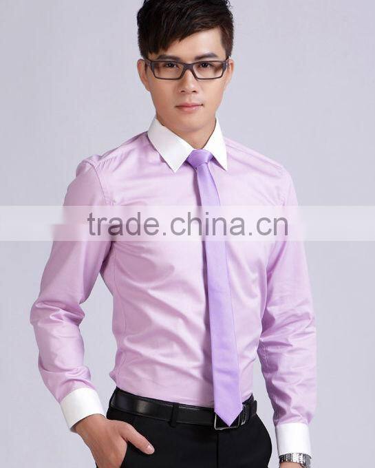 Mens Cotton CVC TC blue pink long sleeve 35% cotton fabric slim men Shirt