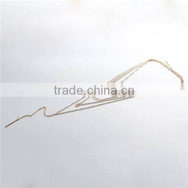 New Fashion Multilayer Layered Necklace Gold Plated With Round Rectangle Pendants Champagne Acrylic Beads 42.0cm long