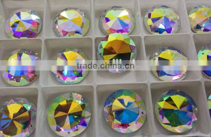 crystal AB glass Flat back no Hotfix crystal element brilliant round Flat back stone with two holes