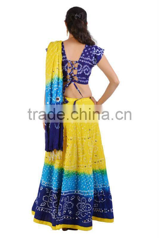 Indian Long Evening Dresses Bandhej Lehenga Choli