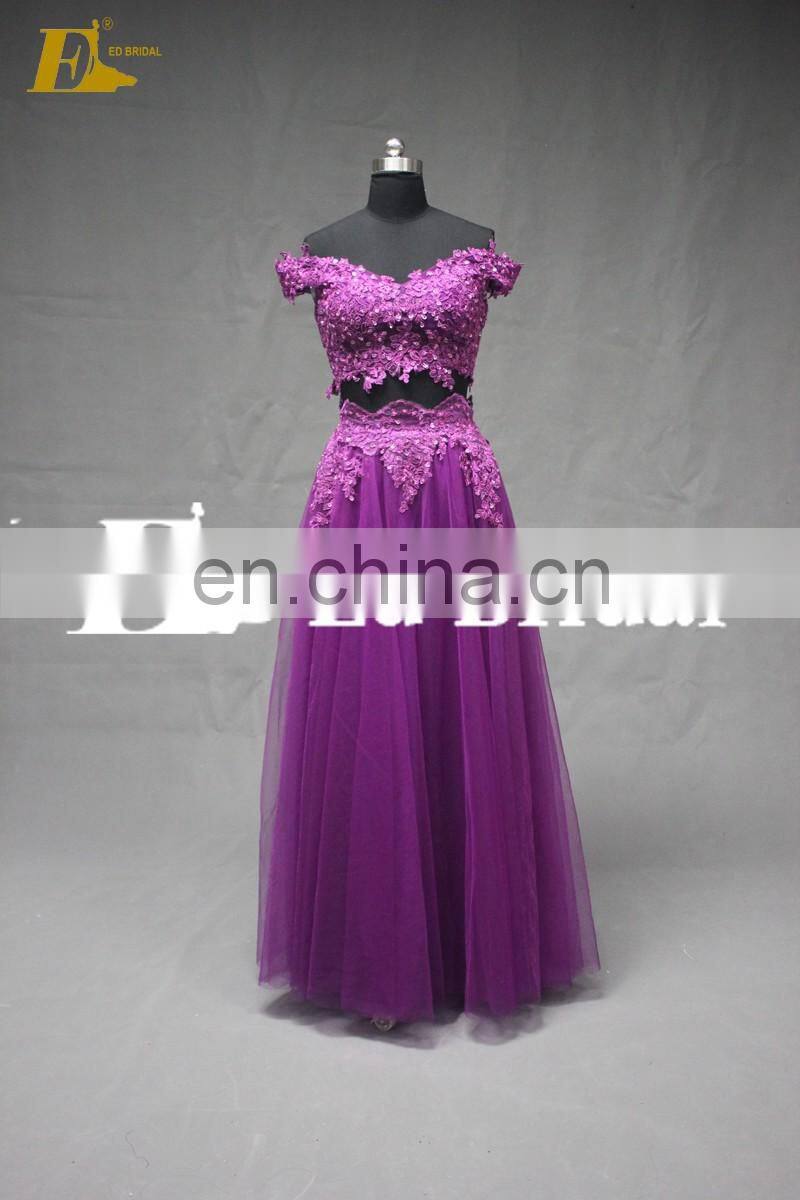 Customized Appliques Black Fat Women Floor Length Long Two Piece Prom Dress