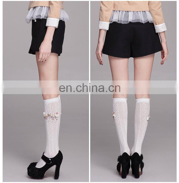 2014 asymmetric high waist zippered shorts for girls in mint with patch pocket