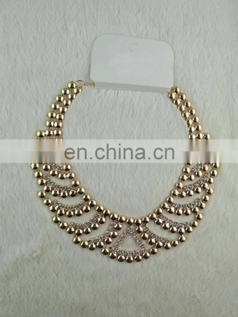 jewelry handmade high quality decoration for collars sparkle rhinestone crystal gold necklace for collar
