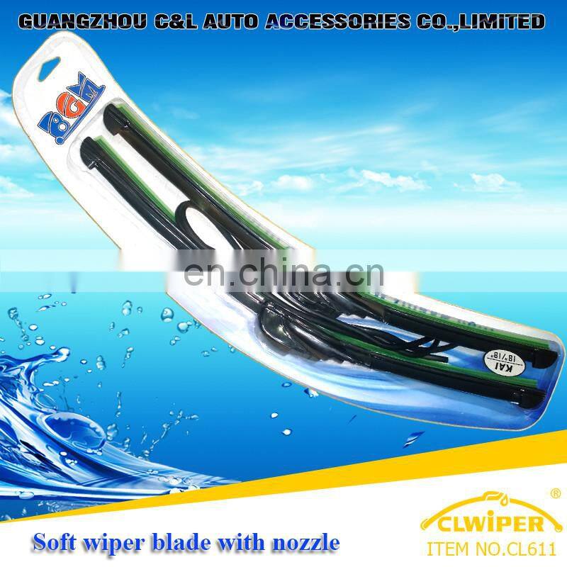 CLWIPER 18''/24'' with blister package auto universal flat wiper blade with spray nozzle spoiler