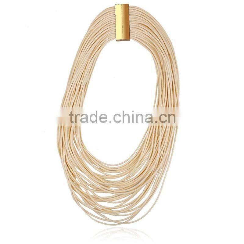 Wholesale Fashion Gold Metal Button Jewelry Layered Cord Statement Necklace