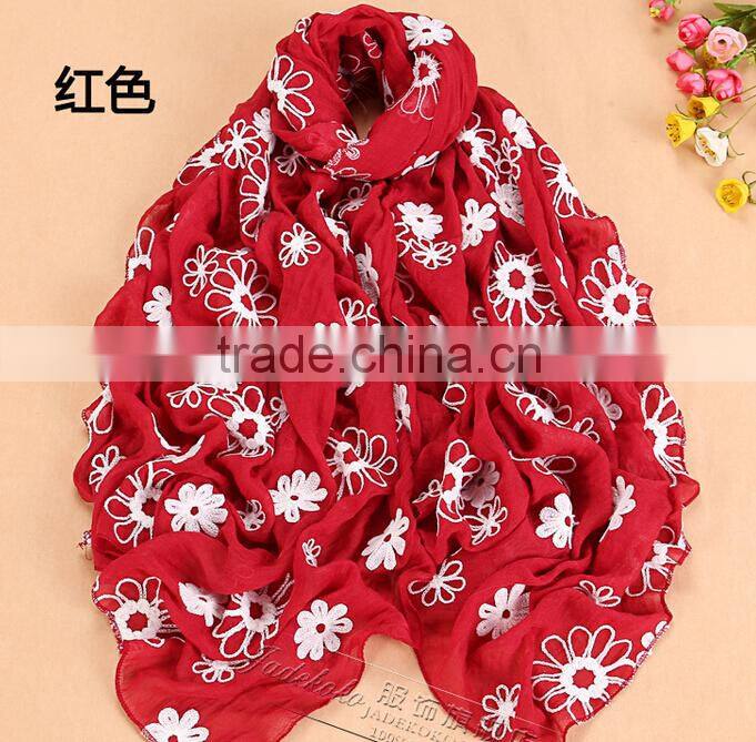 Wholesale Fashion Ladies Floral Embroidery Viscose Scarf