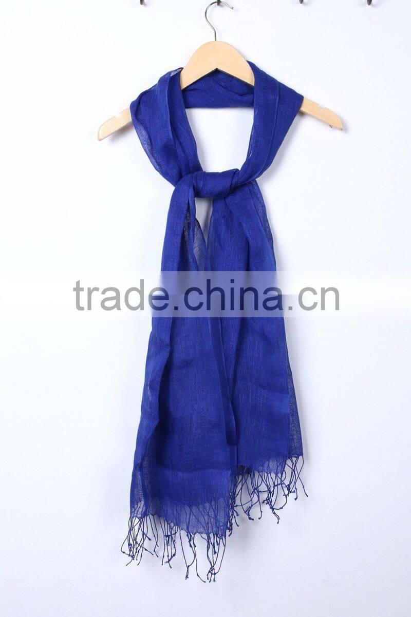 Custom Japan Fashion Women Solid Color Tassel Cotton Linen Pashmina Scarfs