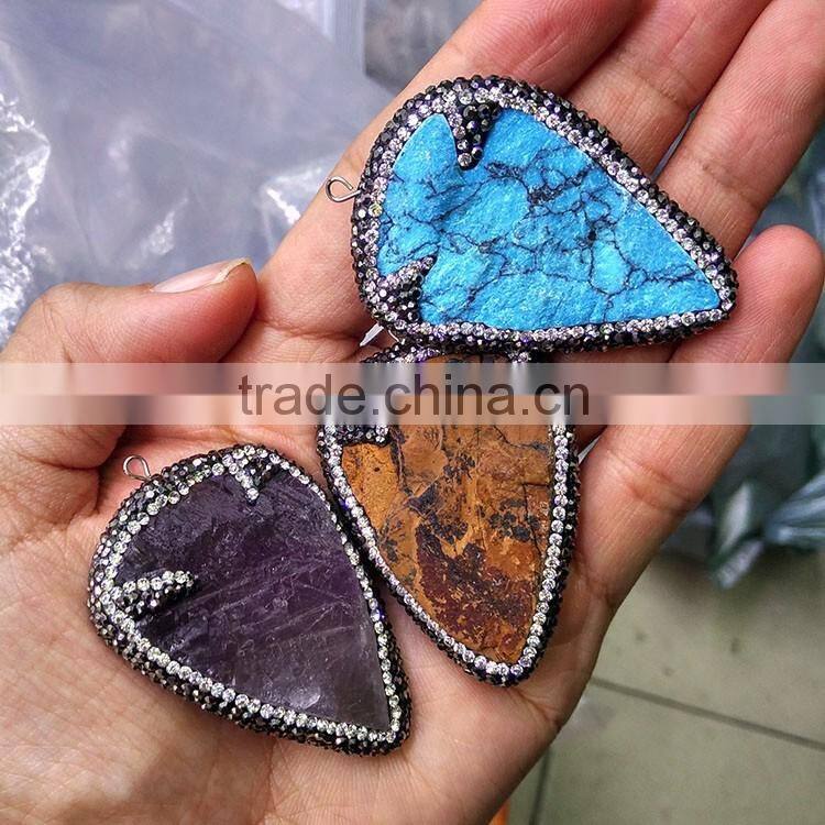 JF6896 New Assorted clear crystal micro pave turquoise &amethyst stone arrowhead pendant