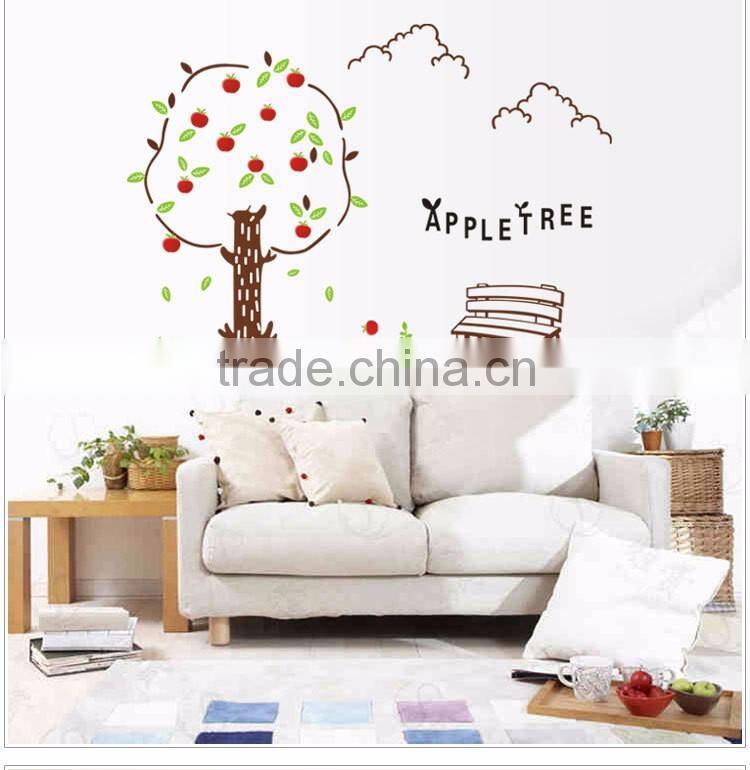 Happy Apple Tree - Wall Decals Stickers Appliques Sticker Paper Removable Living Room Bedroom Art Picture DIY Mural Decoration