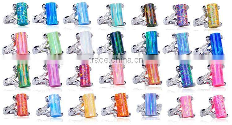 Fashion Style 925 Sterling Silver Rhodium Plating Lime Green Color Opal Stone Ring Opal Jewelry