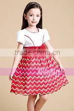 Fashion Rose Red Sequin Organza Fabric Baby Girl Party Dress for Children