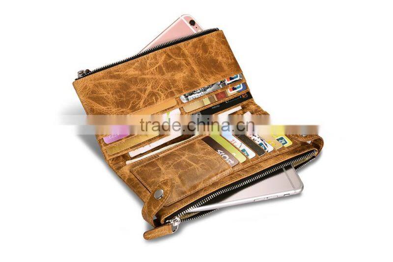 Icarer classical Real Leather Handbag zipper Wallet with Card Slot