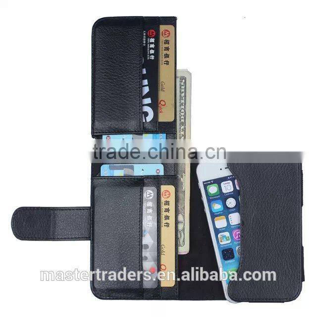 Cheap Multi Function Litchi Grain Stand Wallet PU Leather Case With Card Slot And PC Back Cover For 4 Inch Mobile Phone MT-3682