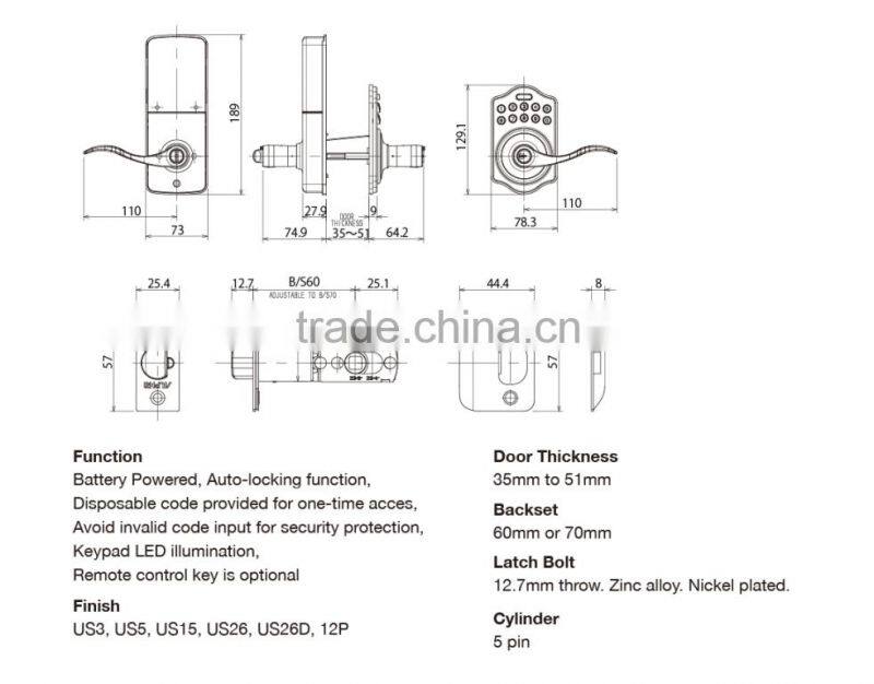 Japanese high quality and security Electronic keypad lever by ALPHA Corporation.