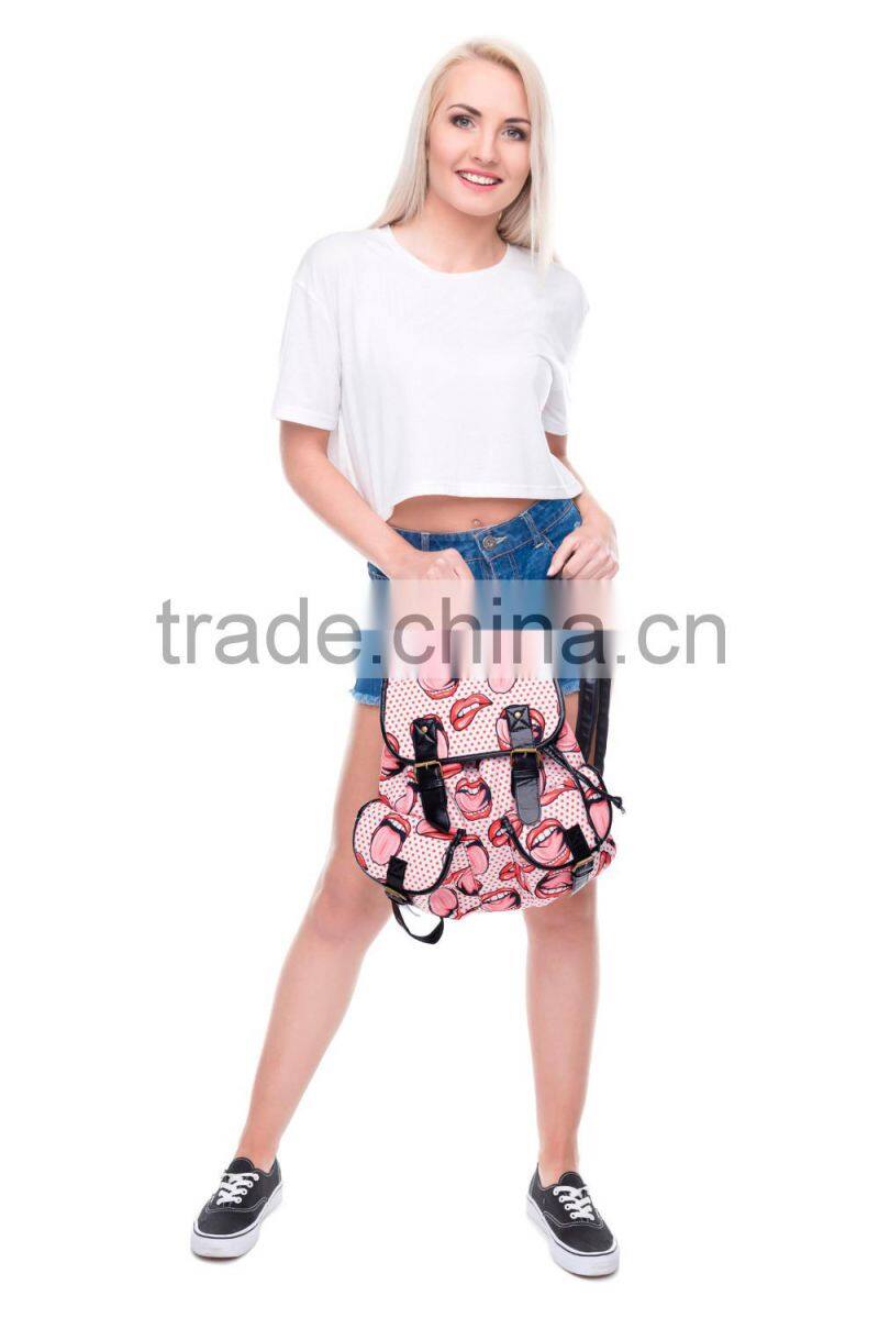 2016 3d printed lips dot tongue Vintage Canvas Rucksacks Cute School Satchel Rucksack Backpack Campus Bag