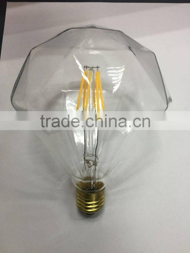 diamond design LED filament bulb with dimmable 6watt 8w brass base e27 220v