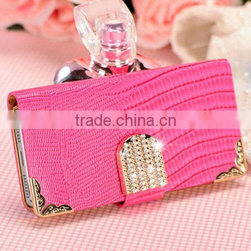 2014 hot selling Diamond magnetic Leather wallet flip mobile phone case cover for apple iphone 6