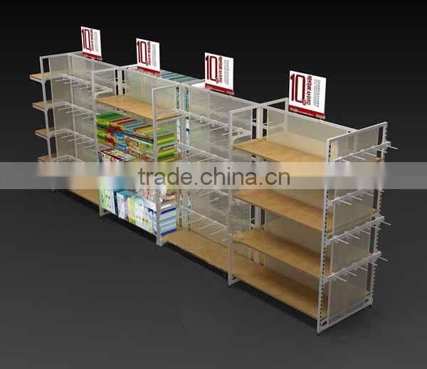 retail store stationary pos display stand with metal and wooden haning display stand