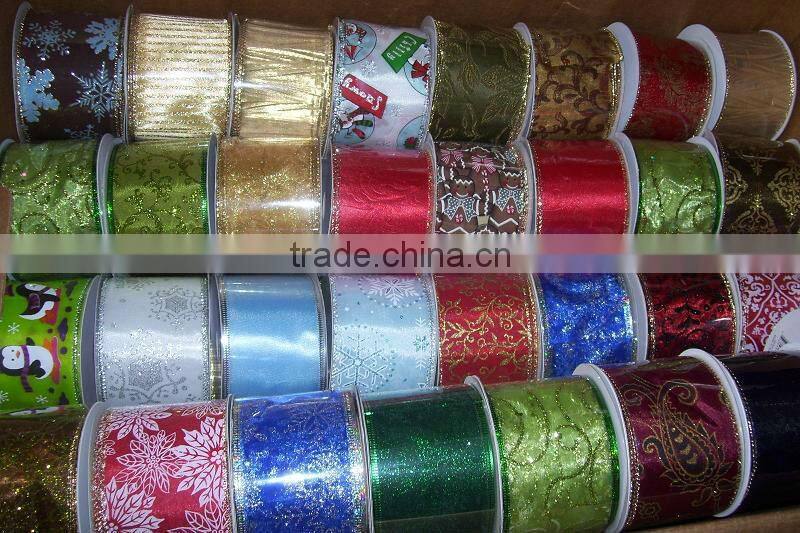 Christmas Organza Wired Ribbon for gift decoration