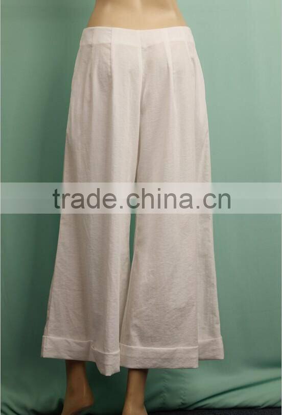 2016 S/S White color fat women hemp pant wide leg chevron pants