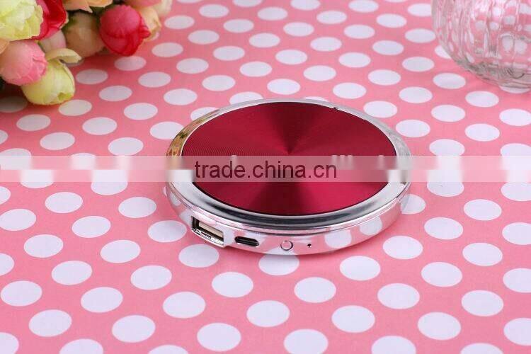 Fashion design portable mirror power bank with cable usb mobile charger for women and promotional gift