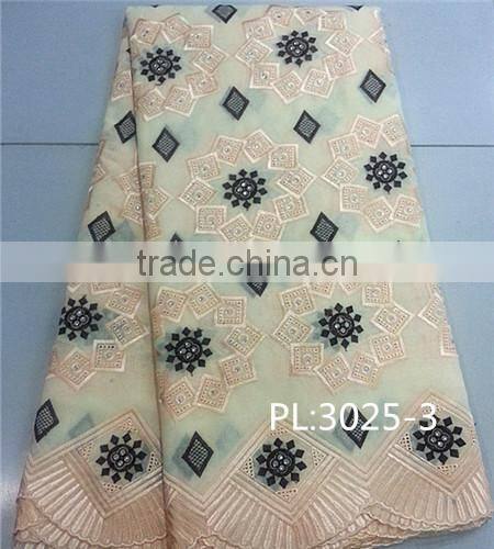 2016 African new design high quality swiss cotton voile lace fabric rhinestone